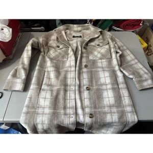 American Eagle Long Tan‎ Plaid Coat S